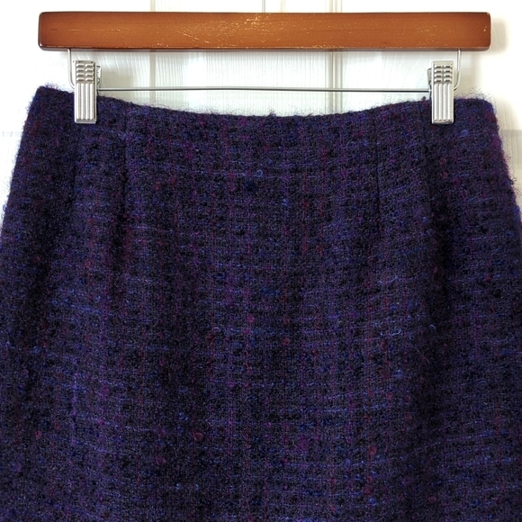 Talbots 90's Vintage Preppy Wool & Mohair Tweed Straight Cut Mini Skirt Purple 8 - Picture 2 of 13